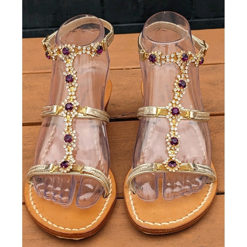 Ragozzino Shoes Capri Rhinestone Caged Heel Gold Leather Sandals Women 37 Italy